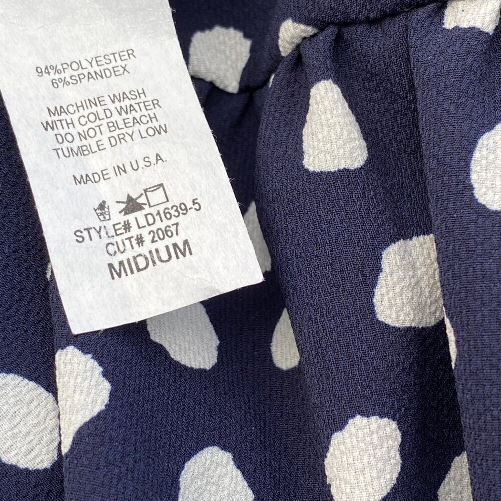 Navy Blue Polka Dots Mini Dress Tunic Top Women Size M  Bell Long Sleeve Cut Out - Picture 4 of 15